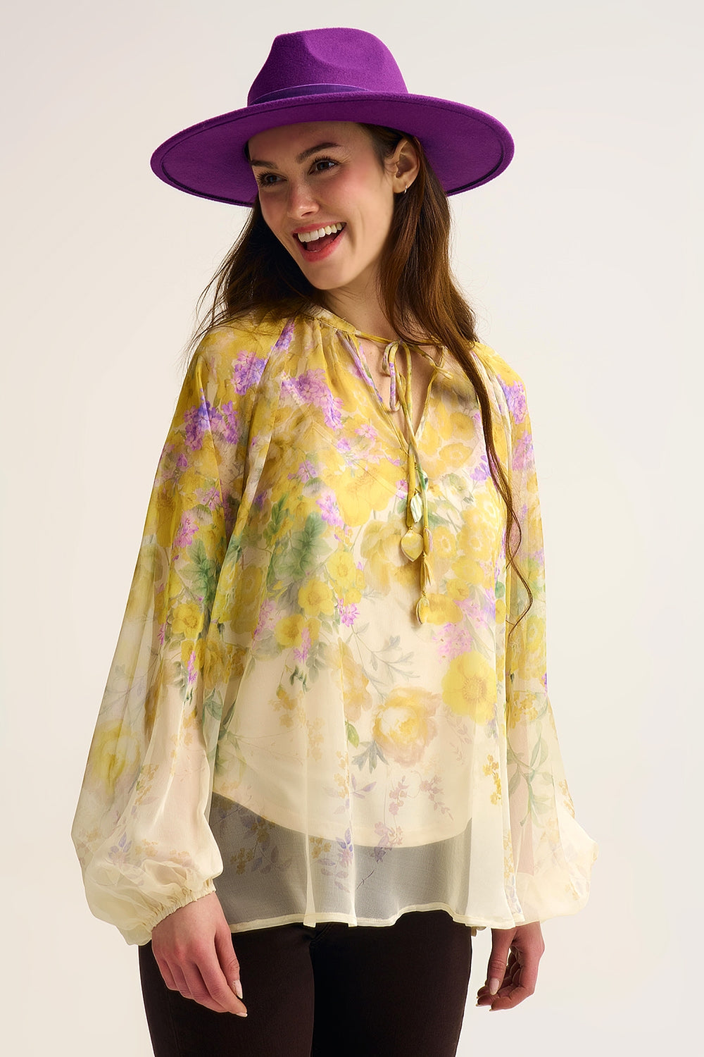 Floral Chiffon Blouse with Sheer Finish and Flowing Silhouette - Shirts