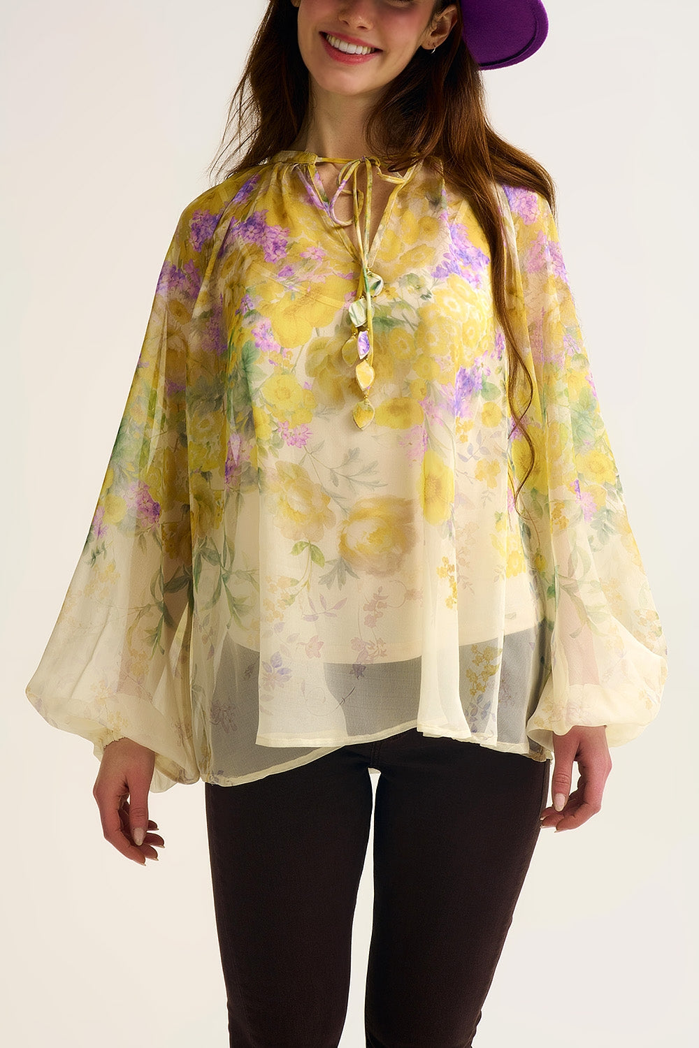 Floral Chiffon Blouse with Sheer Finish and Flowing Silhouette - Shirts