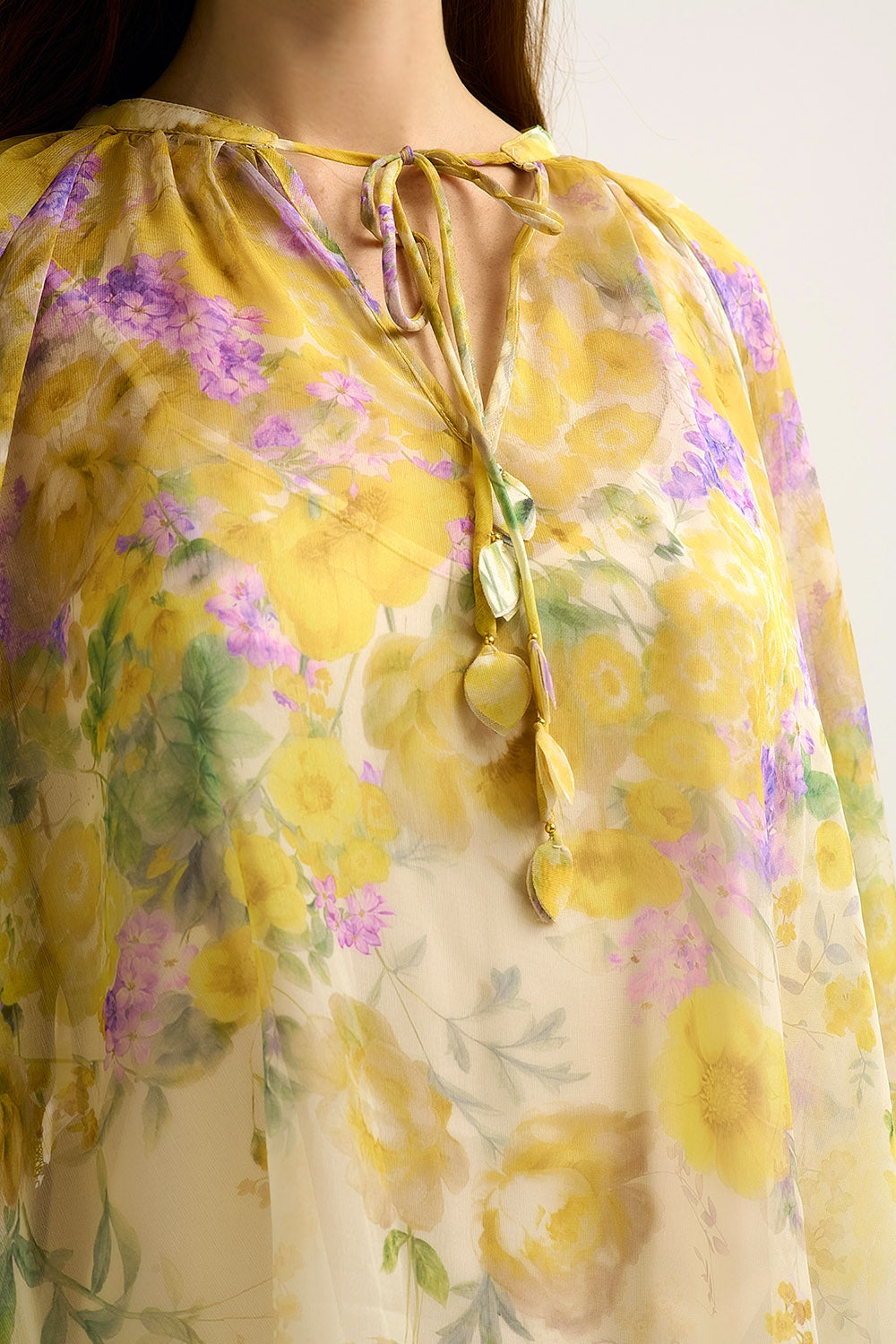 Floral Chiffon Blouse with Sheer Finish and Flowing Silhouette - Shirts