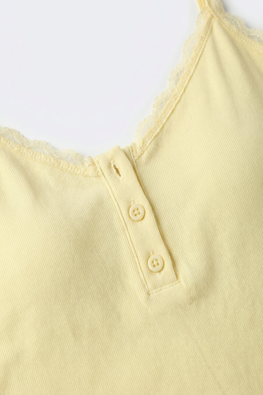 Yellow Ribbed Knit Tank Top with Button Detail