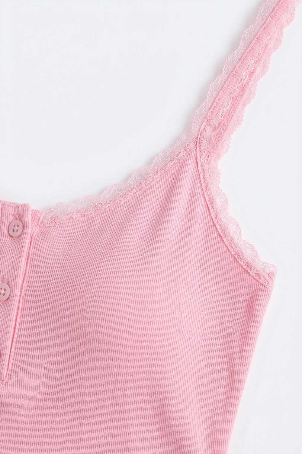 Pink Ribbed Knit Button-Front Cami Tank Top with buttons details