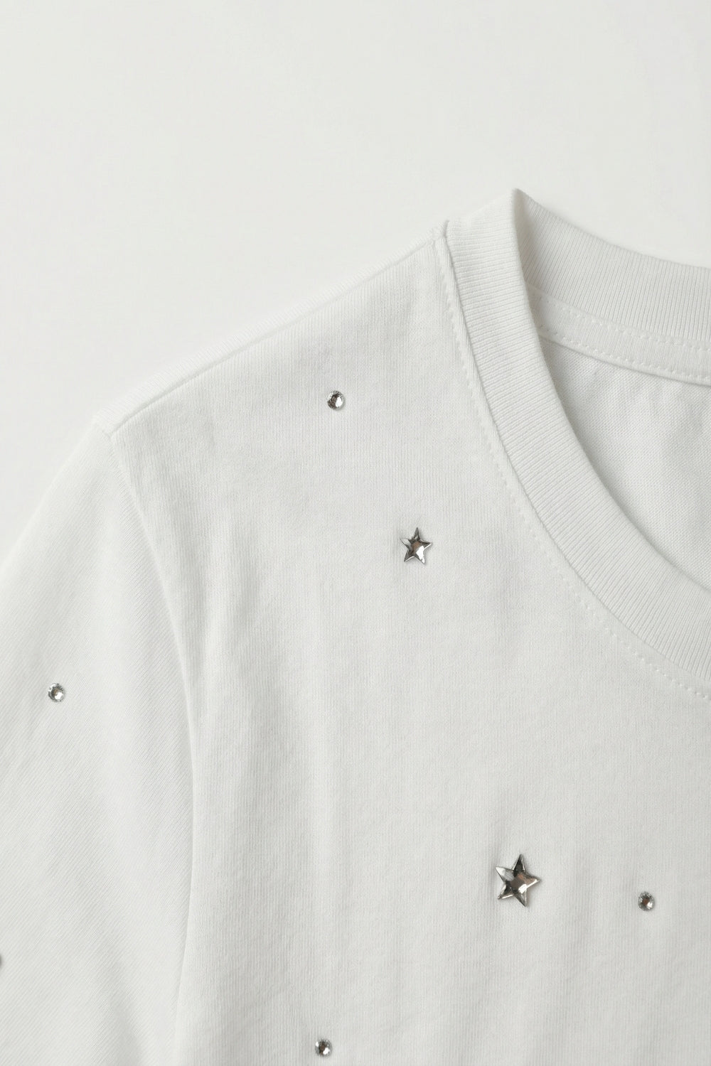White Cotton T-Shirt Embellished with Strass Details - top
