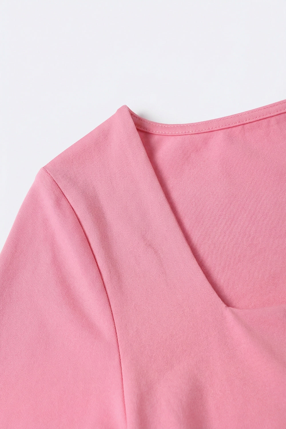 Pink Short Sleeve Square Neck Stretch Top - top