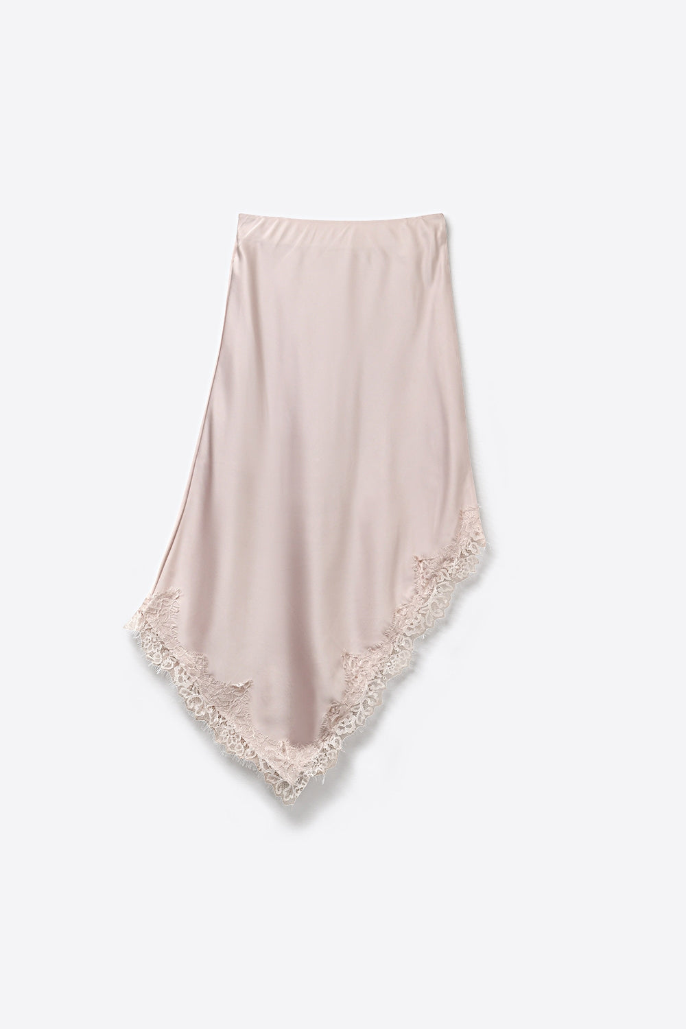 Pink Satin Handkerchief Skirt with Lace Trim