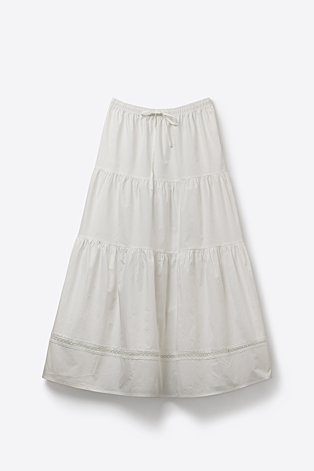 White poplin Maxi Skirt with Lace Detail