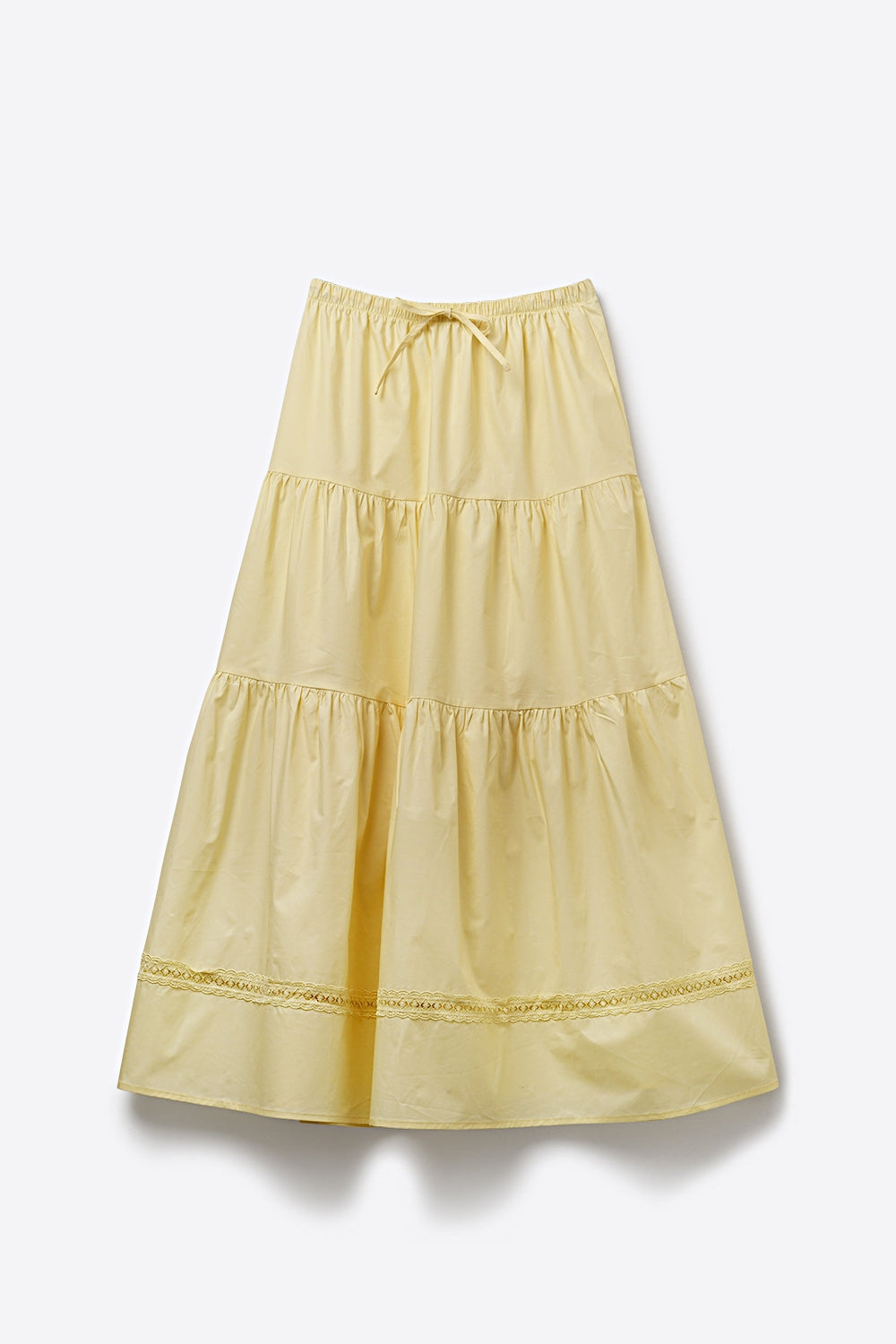 Yellow Poplin Maxi Skirt with Lace Detail