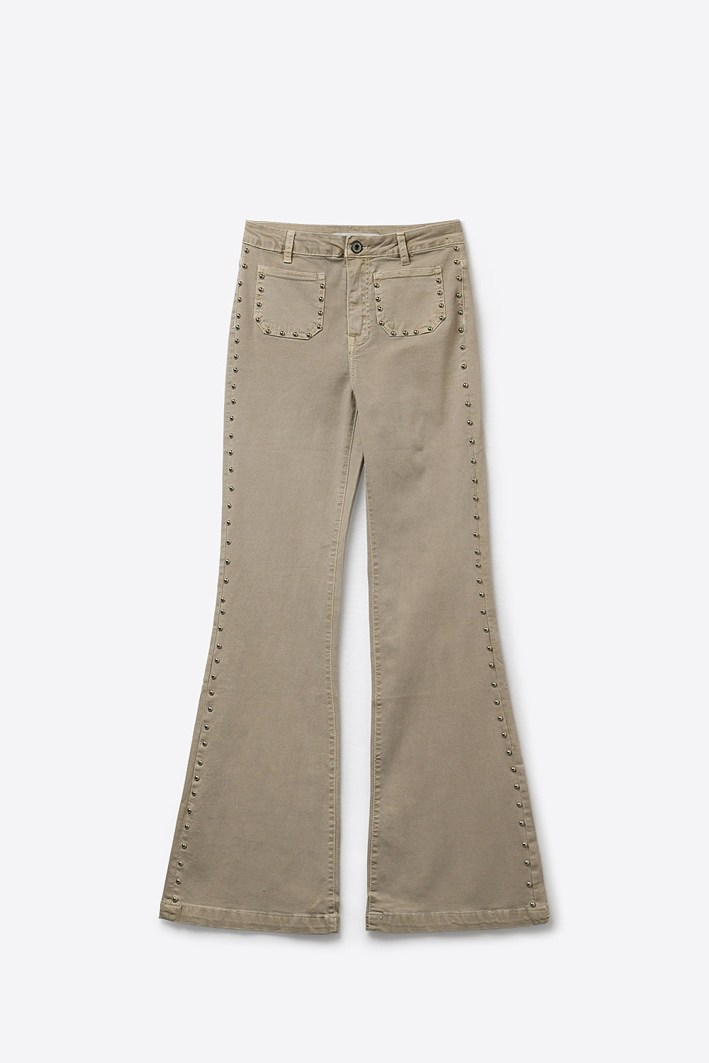 Beige Flared Pants with Studded Side Detail - trousers