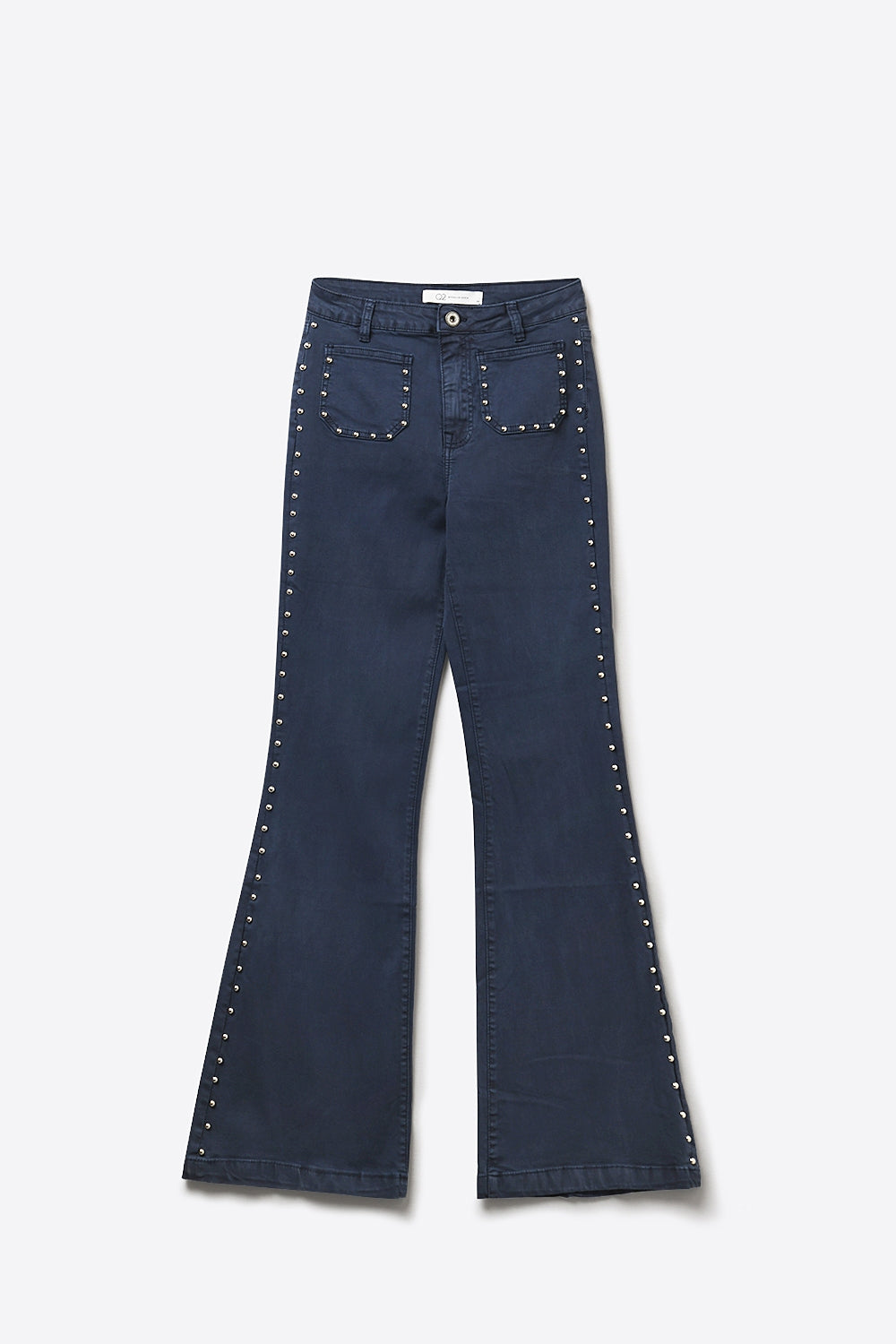 Navy High-Rise Flared Jeans with Stud Detail - Coloured Jeans