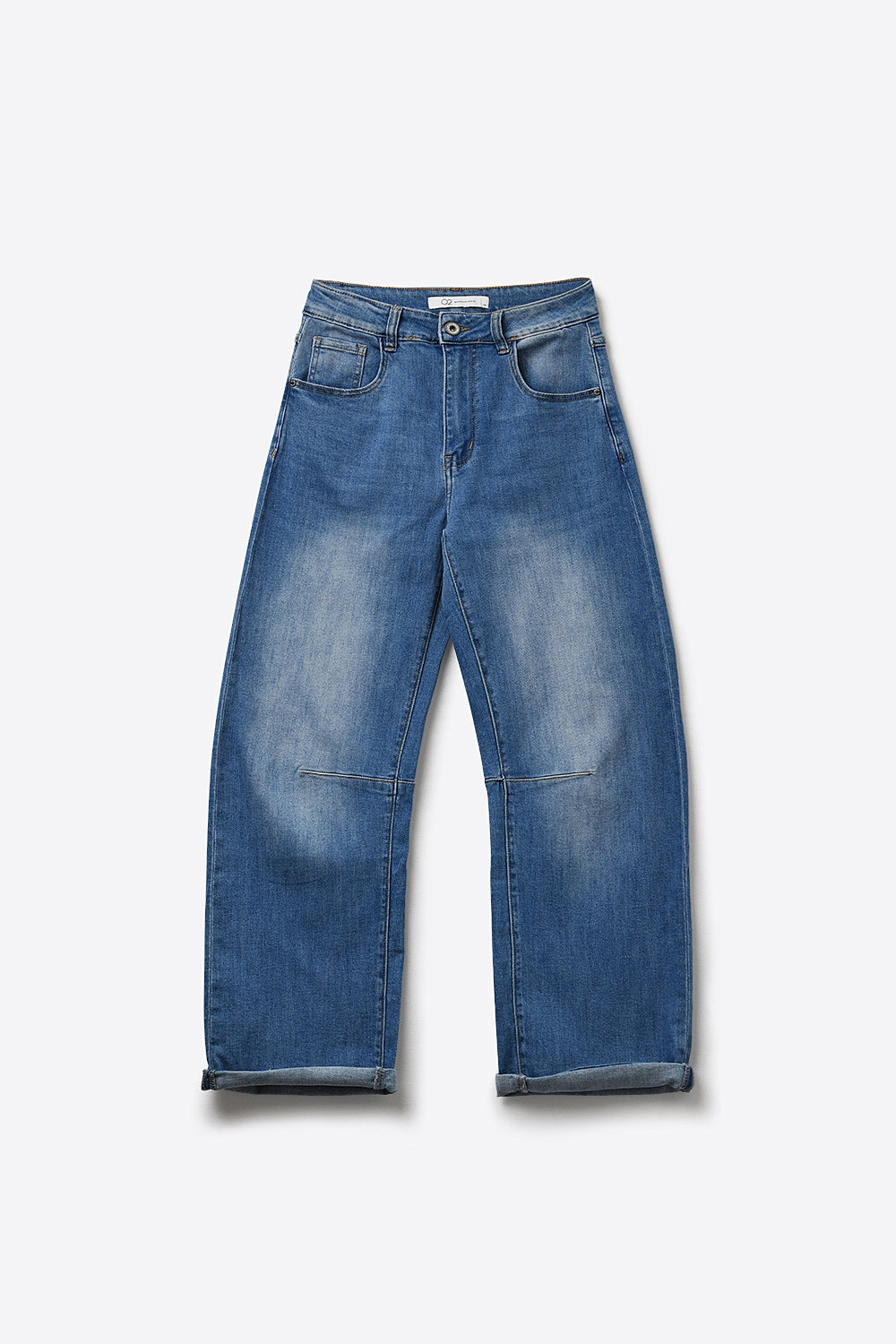 Mid-Wash Straight-Leg Denim Jeans with Rolled Cuffs - Denim