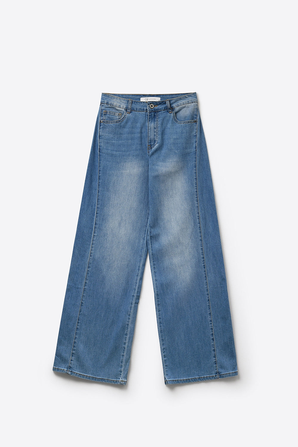 Blue Wide-Leg Light Wash Denim Jeans with side seams - Denim