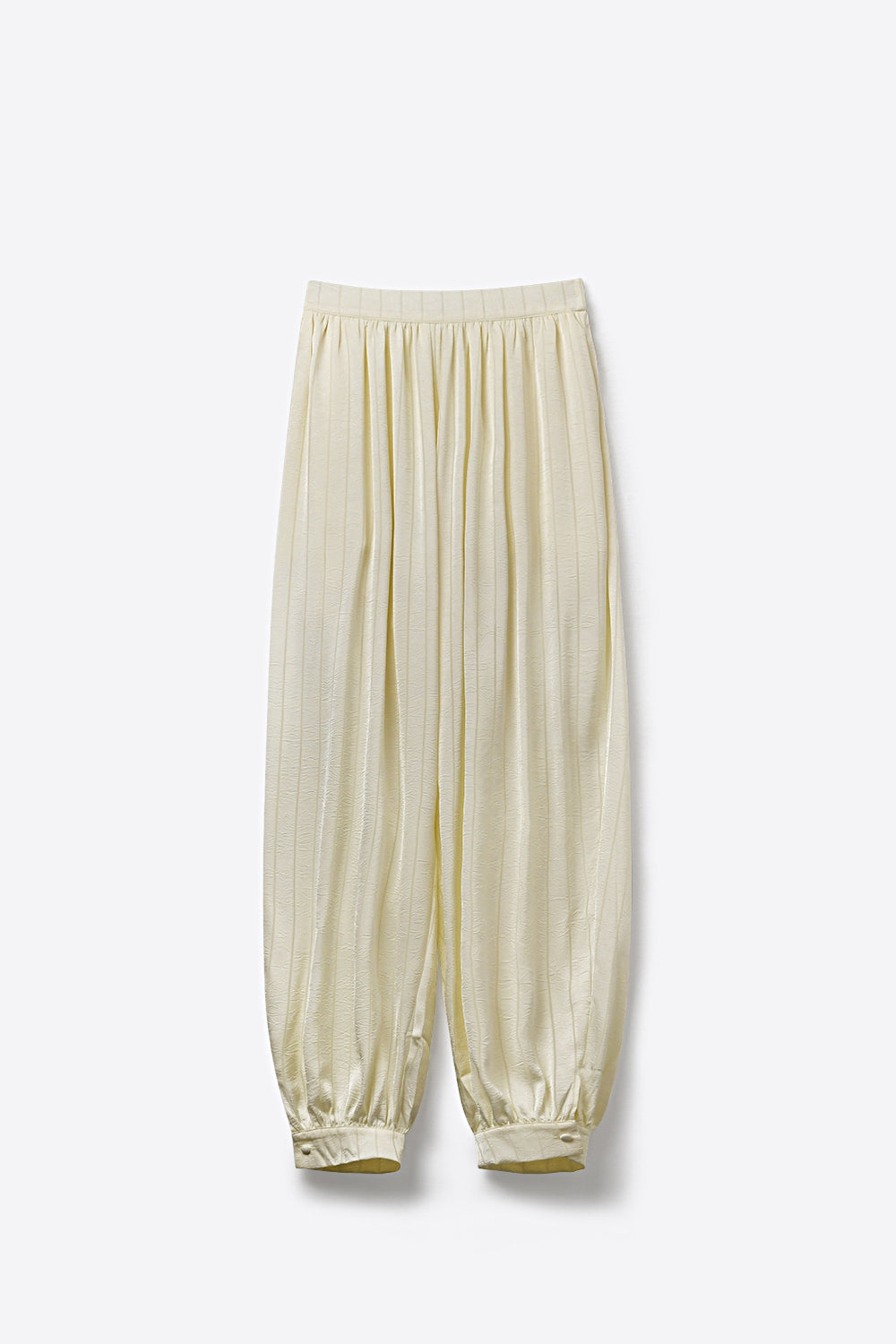 Cream Textured High-Waist Balloon Pants with Buttoned Cuffs - trousers