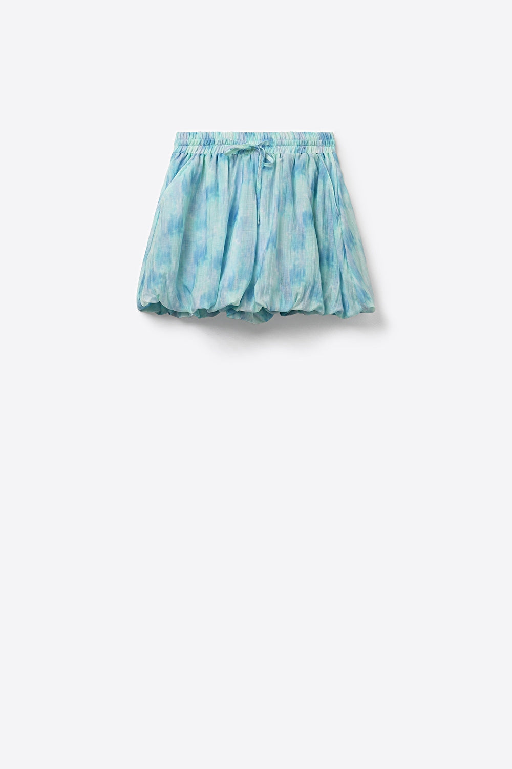 Tie-Dye Bubble Shorts with Elastic Drawstring Waist in Aqua color - trousers