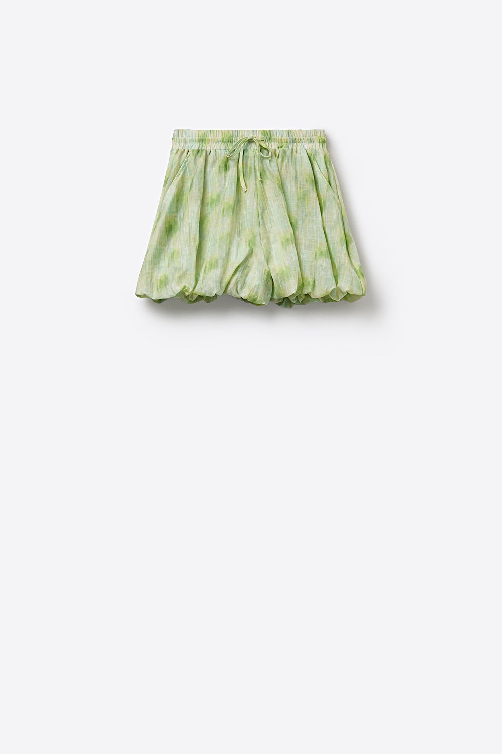Tie-Dye Bubble Short with Elastic Drawstring Waist in lime color - trousers