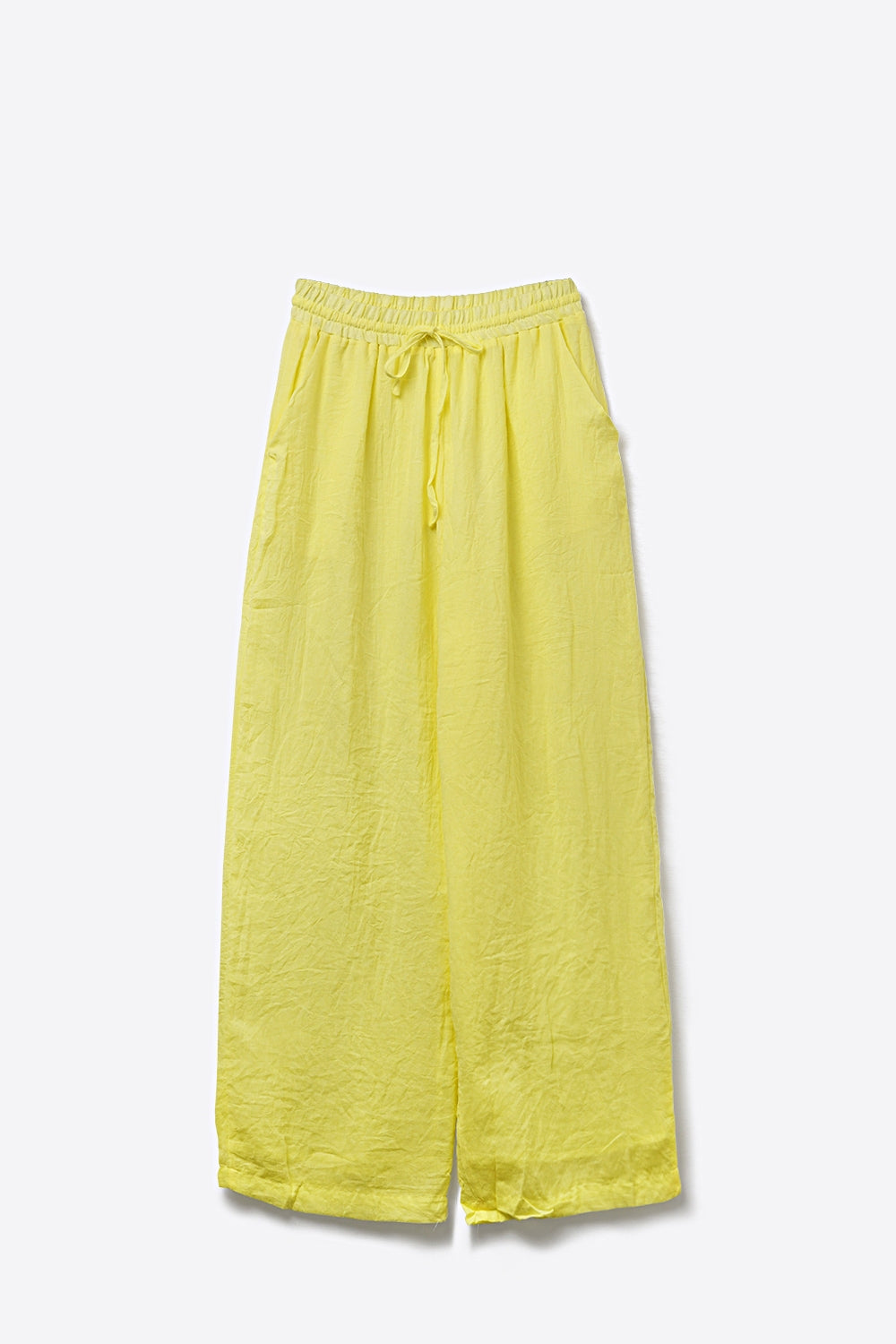 Yellow Wide-Leg Drawstring Pants with sheer fabric - trousers