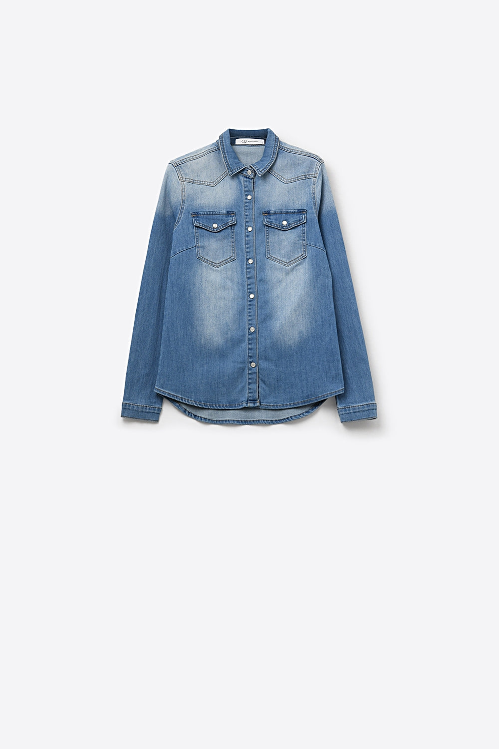 Blue Light Wash Denim Shirt with Button-Down Front - Shirts