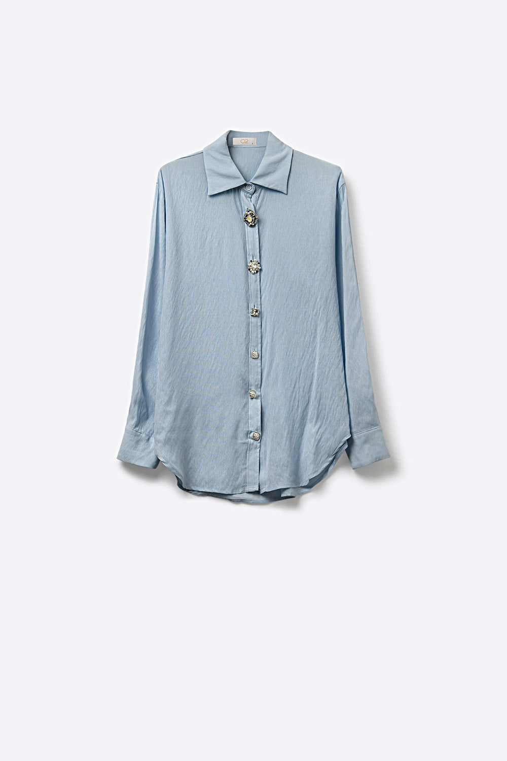Light Blue Embellished Button-Down Blouse in tencel fabric - Shirts