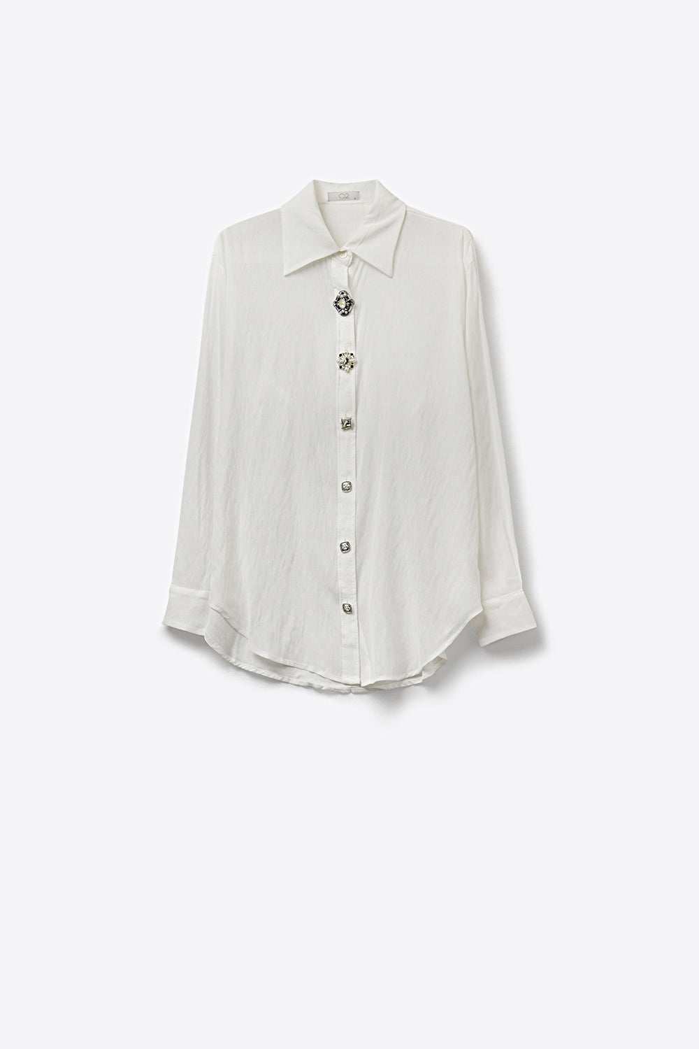 White Embellished Button-Down Blouse in tencel fabric - Shirts