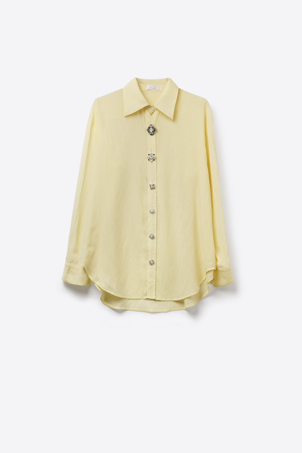 Butter Yellow Embellished Button-Down Blouse in tencel fabric - Shirts