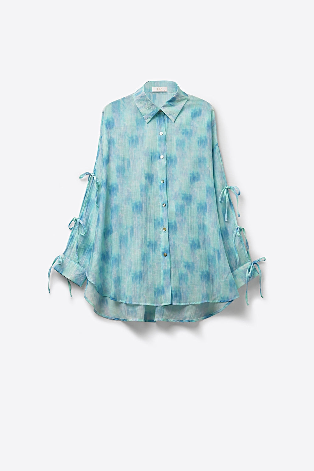 Light Blue Patterned Oversize Button-Up Shirt - Shirts