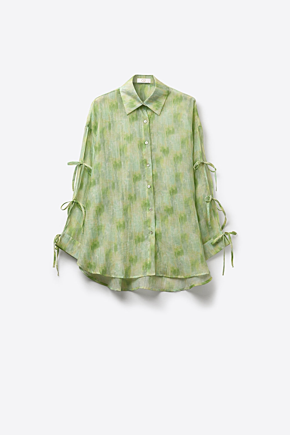 oversized Light Green Tie-Sleeve Button-Up Shirt - Shirts
