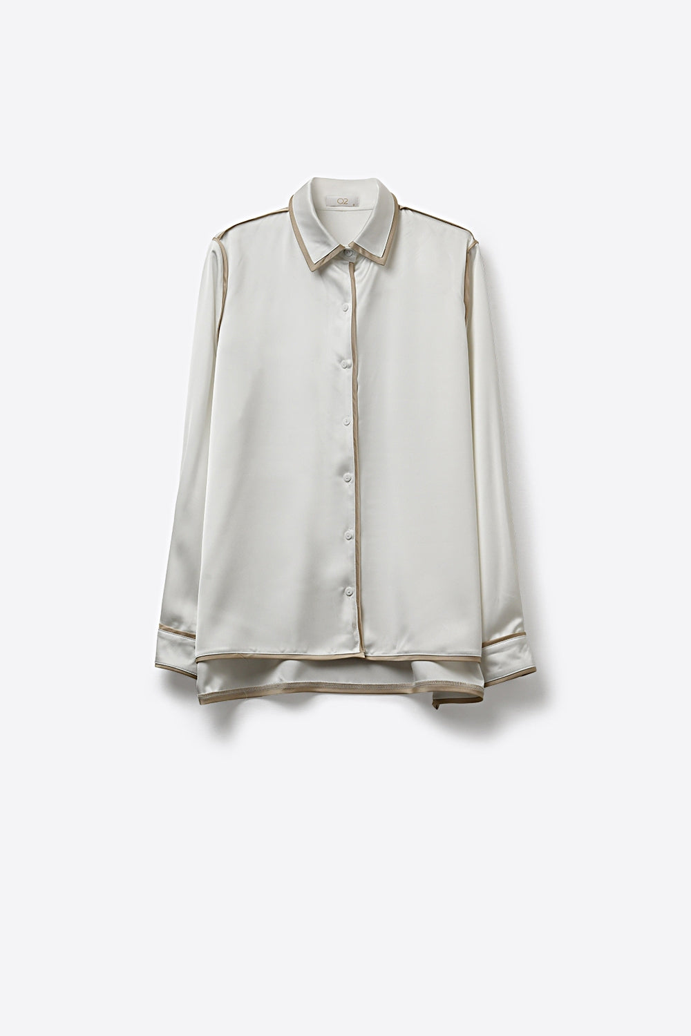 Cream Satin Button-Down Shirt with Contrast Trim - Shirts