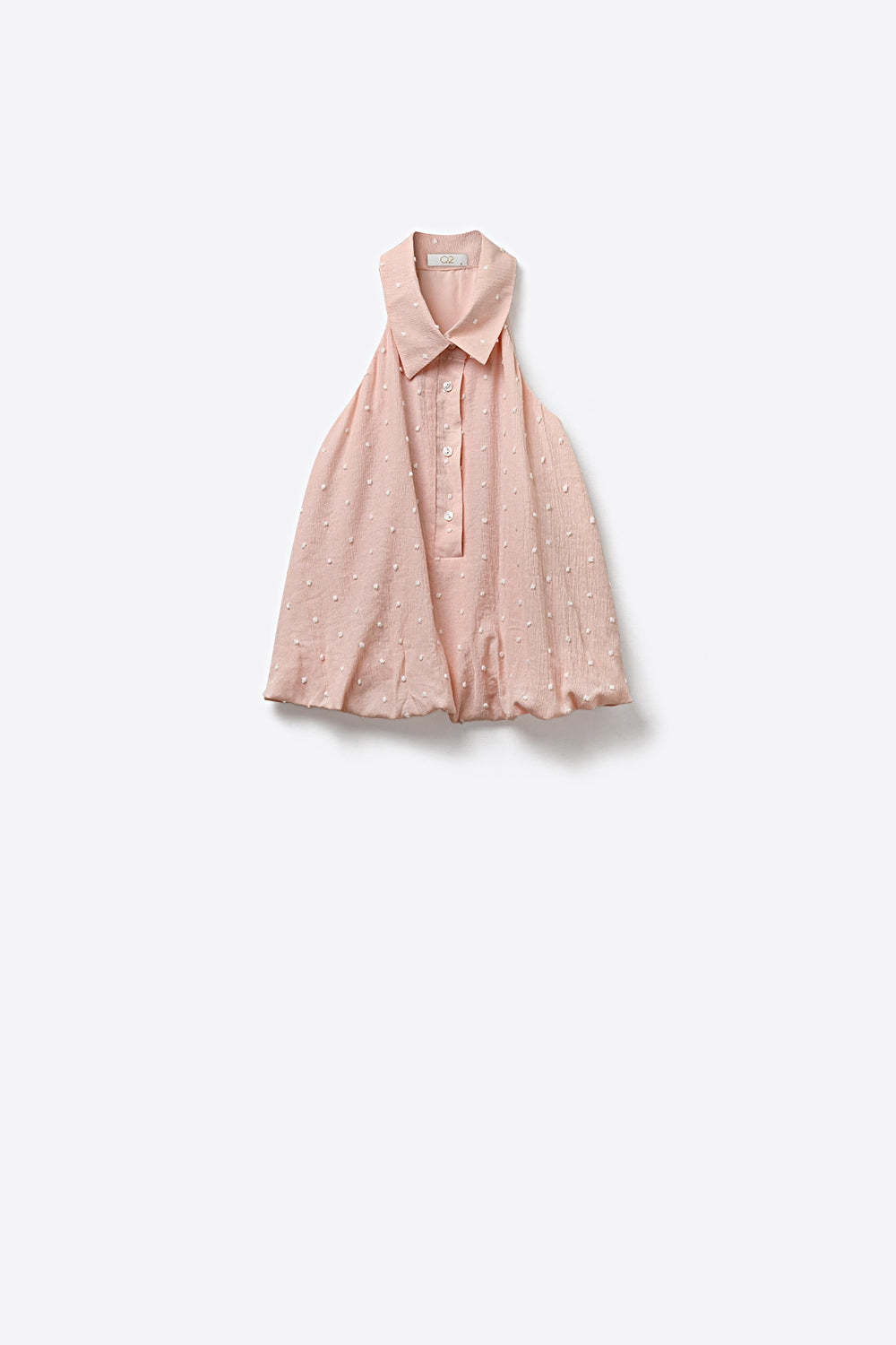 Pink Swiss Dot Sheer Sleeveless Blouse with Collar