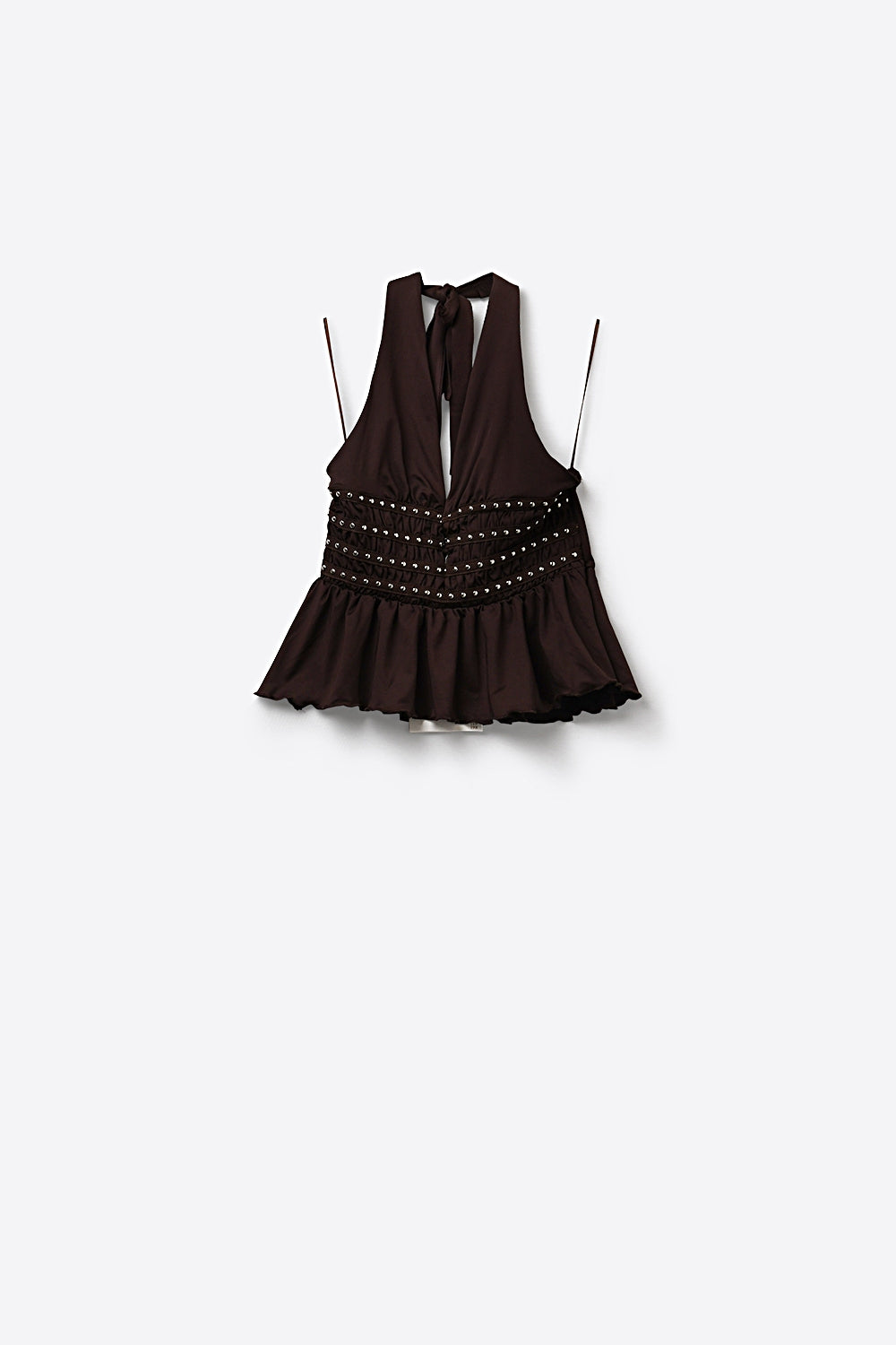 Brown Ruched Peplum halter Top with Stud Details - top