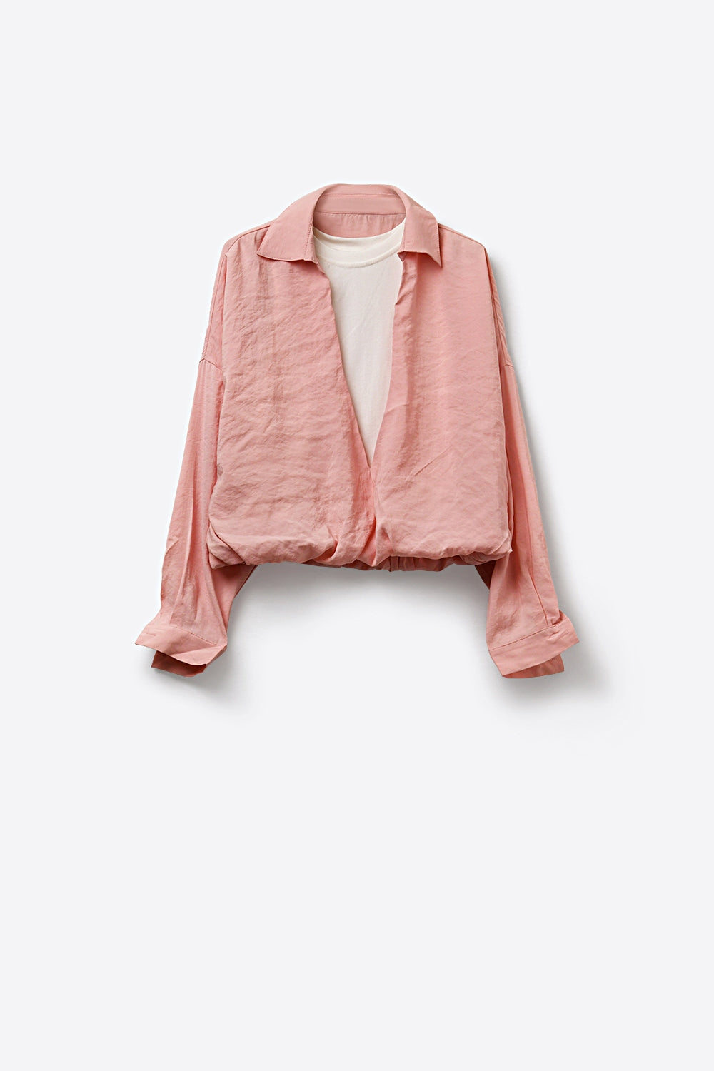 Pink Relaxed Fit Lightweight Textured Shirt and white t-shirt inside - Shirts