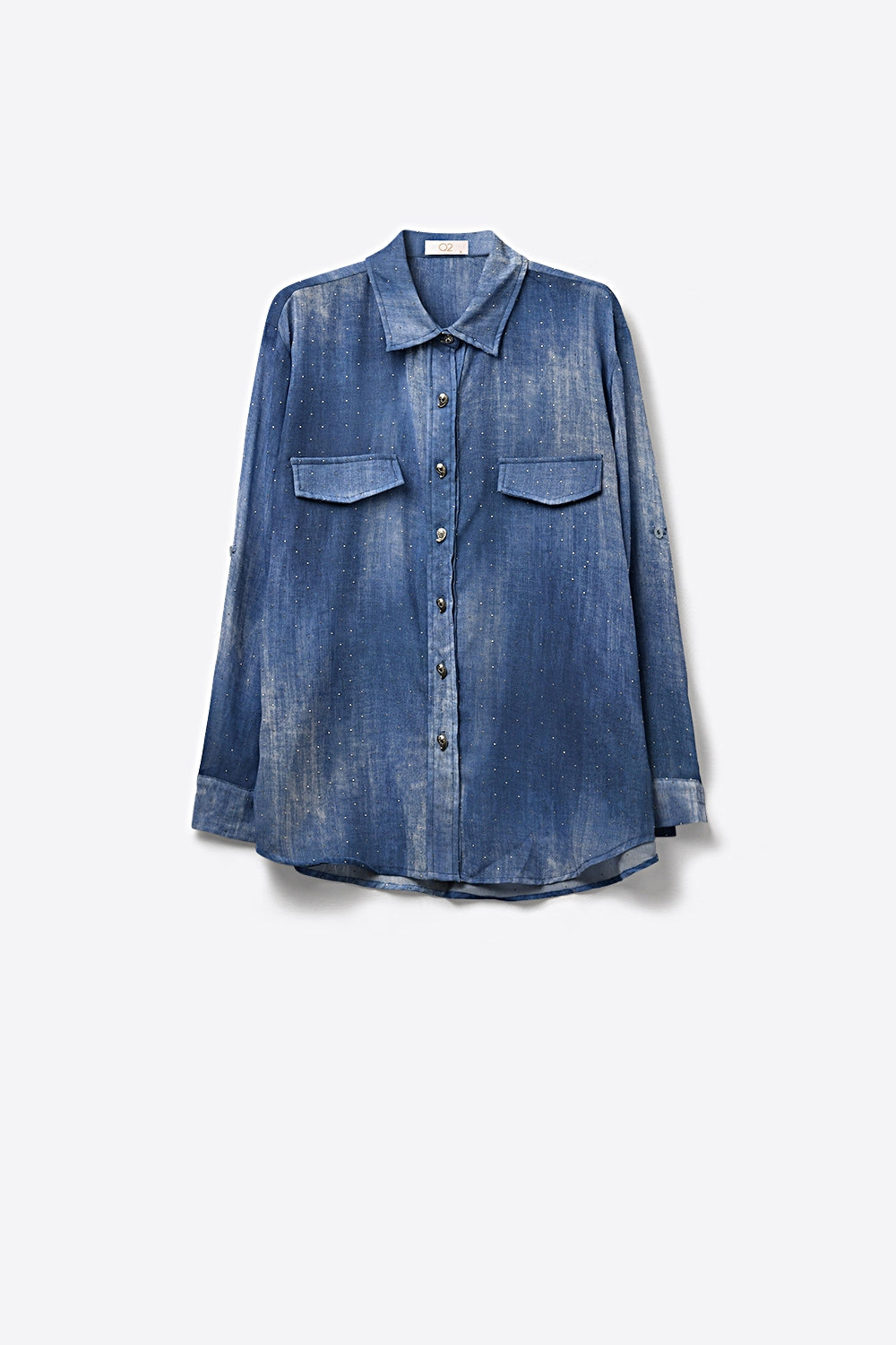 Blue tie dye Shirt in chiffon with strass details - Shirts