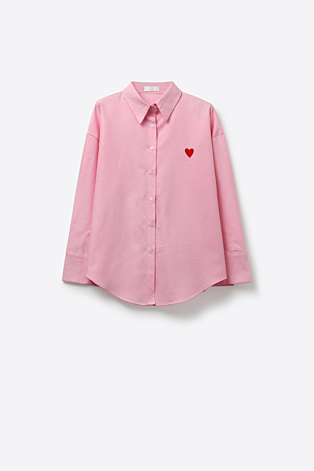 Pink Button-Down Shirt with Embroidered Heart Detail - Shirts
