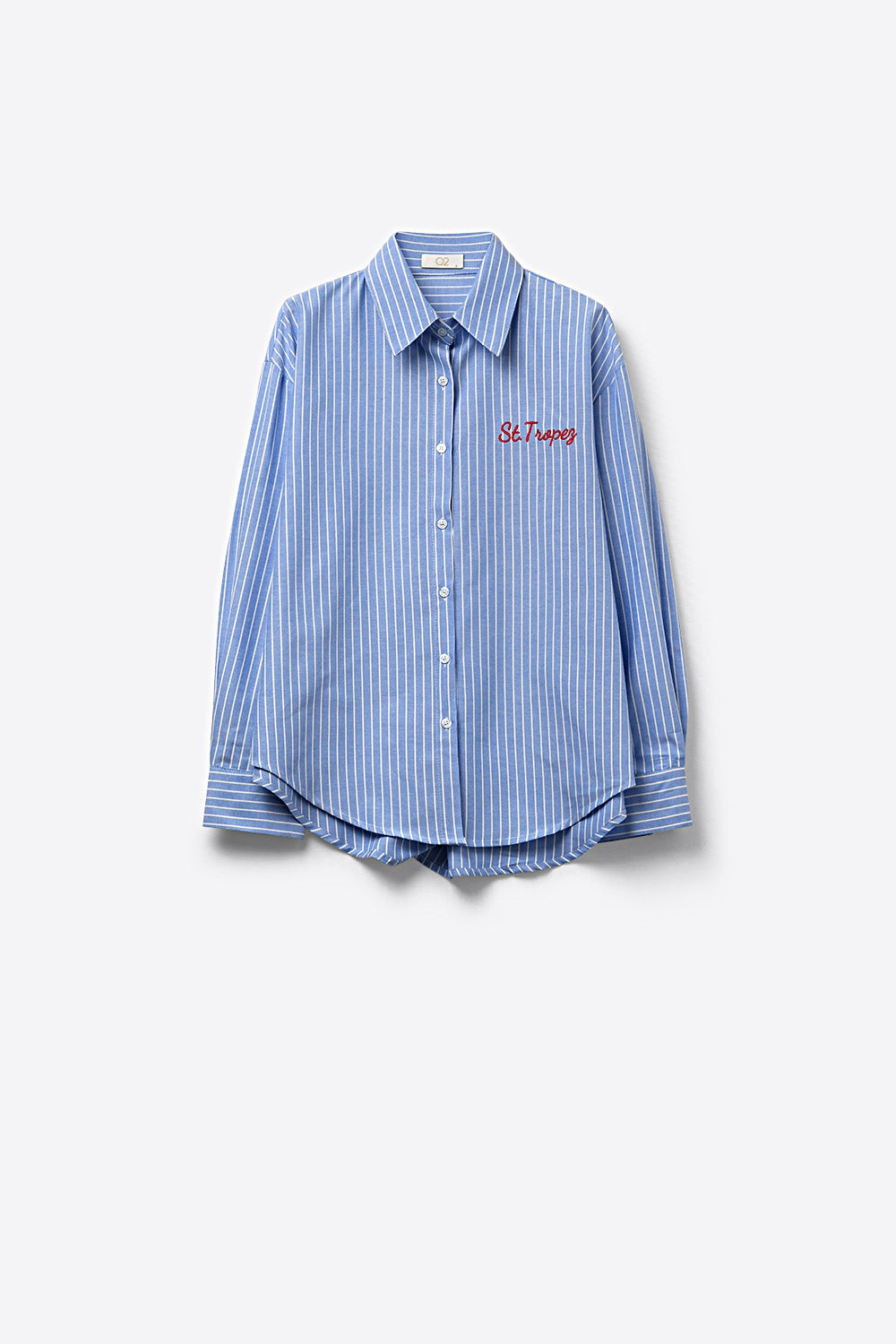 Blue Striped Classic Button-Down Shirt with Embroidery - Shirts