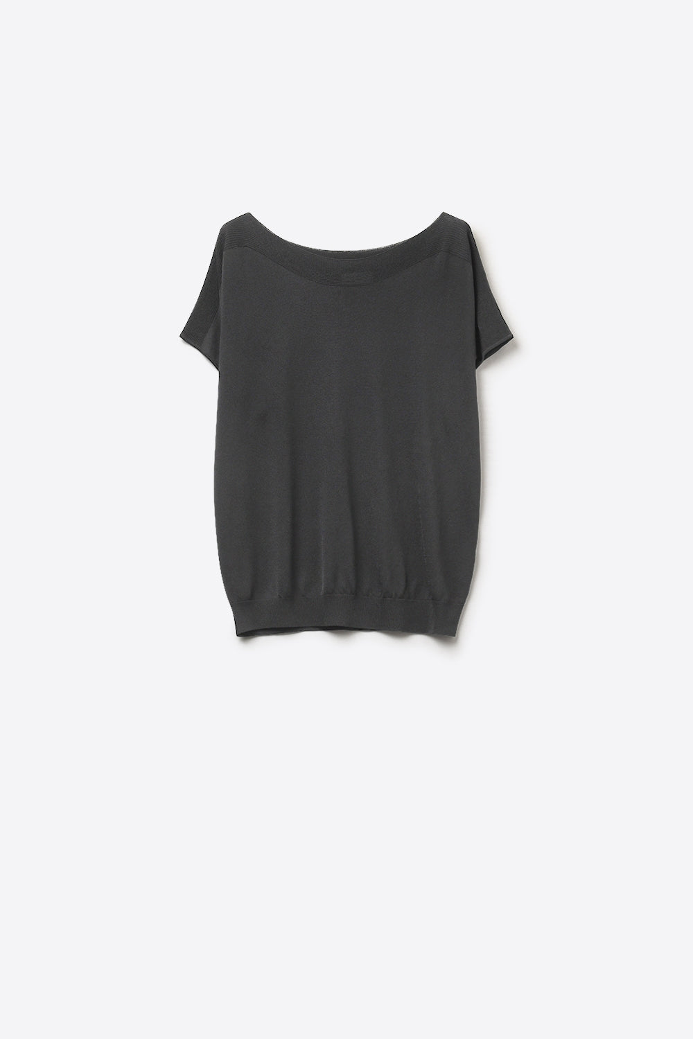 Relaxed black boatneck sweater with dropped sleeves
