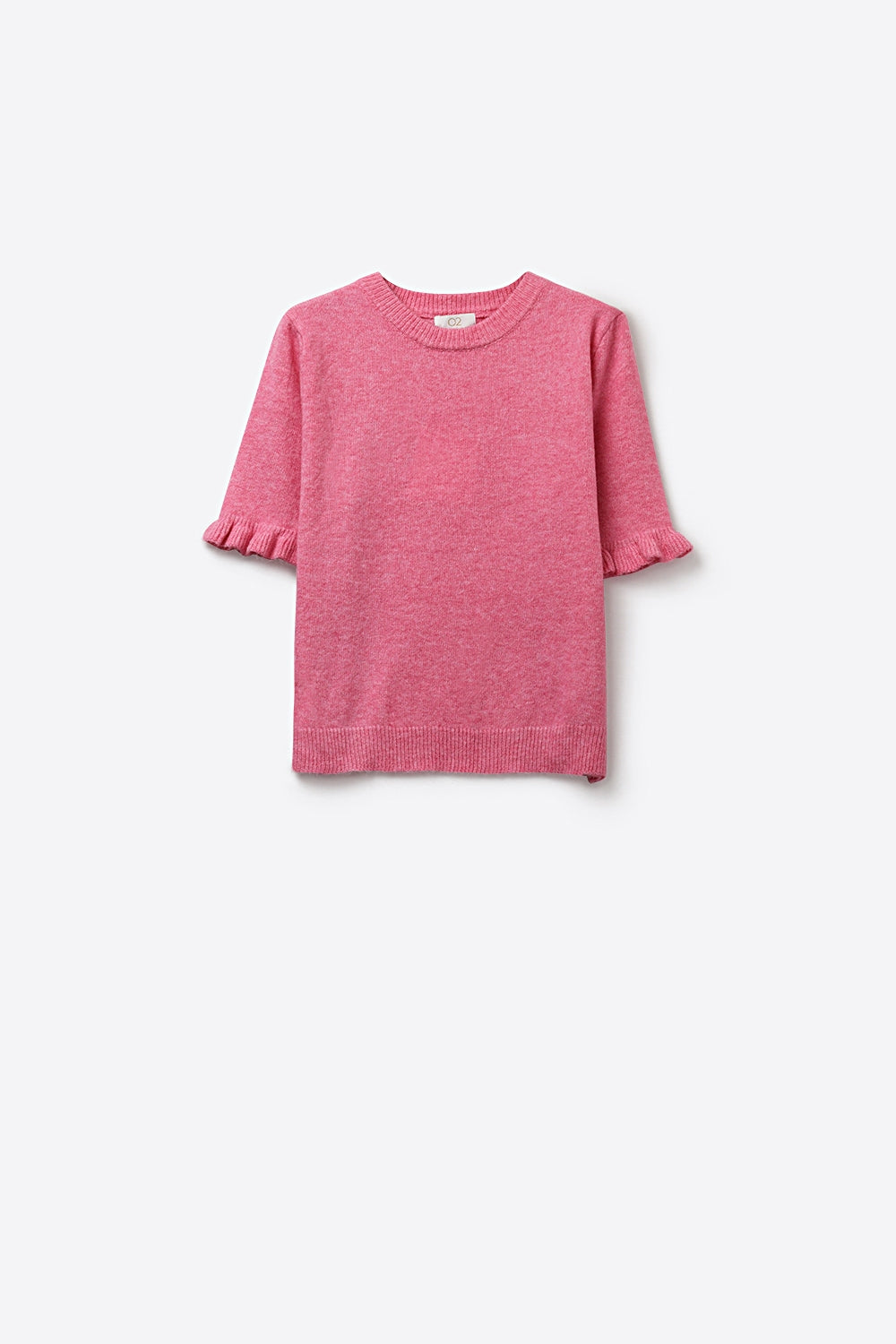 Pink Soft fluffy Knit sweater with Ruffled Sleeve Detail