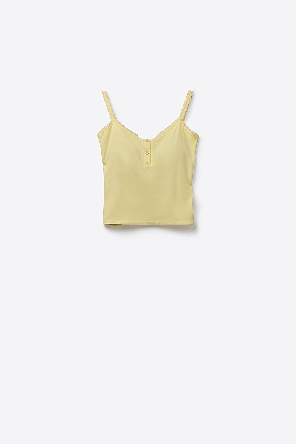 Yellow Ribbed Knit Tank Top with Button Detail