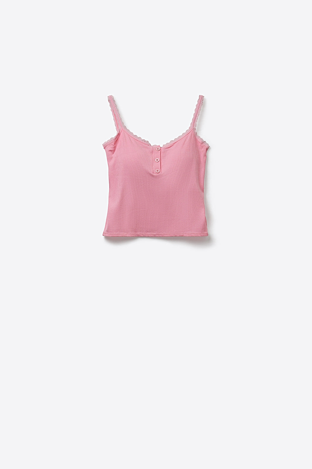 Pink Ribbed Knit Button-Front Cami Tank Top with buttons details