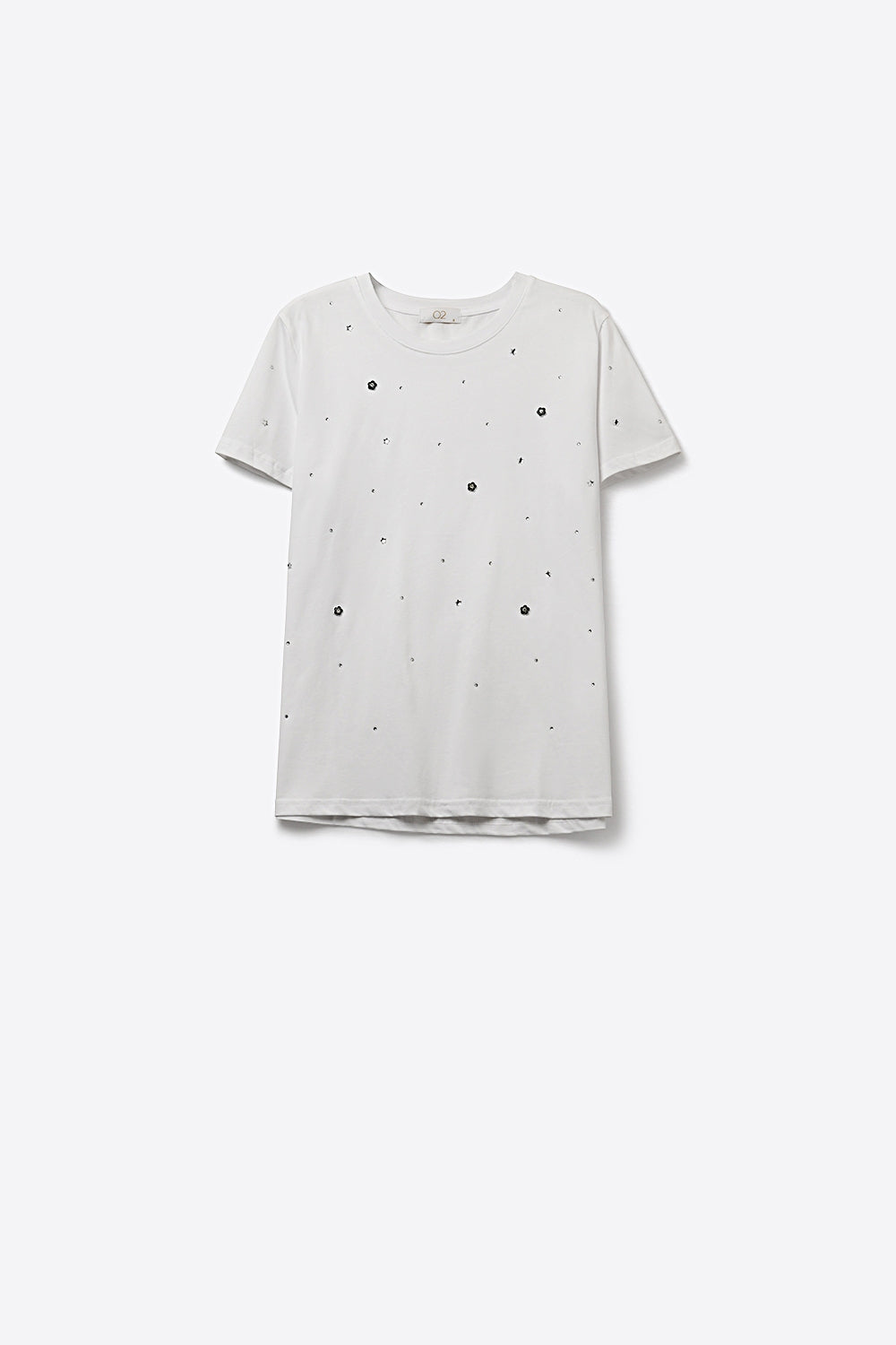 White Cotton T-Shirt Embellished with Strass Details - top