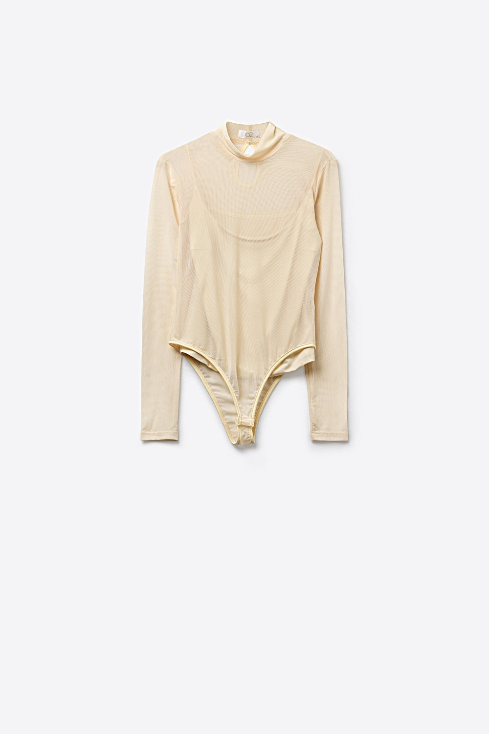 Cream Sheer Mesh Long Sleeve Bodysuit Top - Shirts