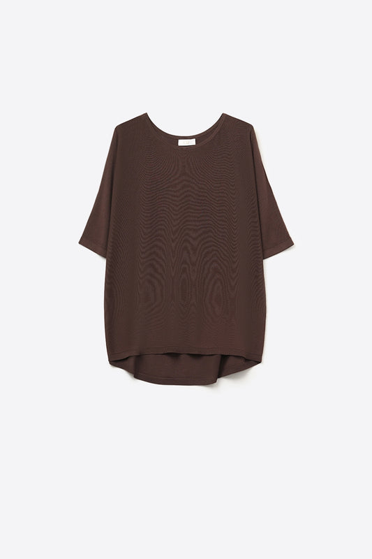 Oversized Sweater in Brown with Elbow-Length Sleeves - Jumpers