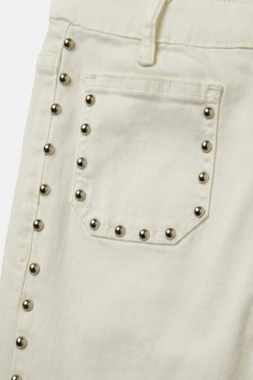 Cream Flared Jeans with Studded Trim Detail
