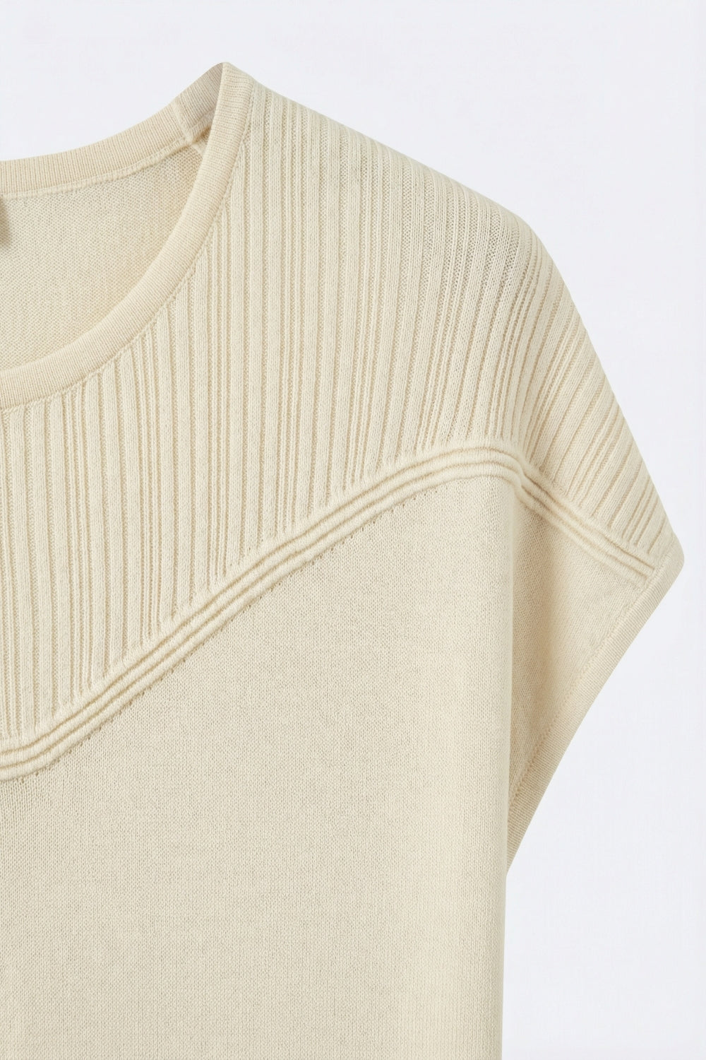 Cream Textured Knit Cap Sleeve Sweater Top