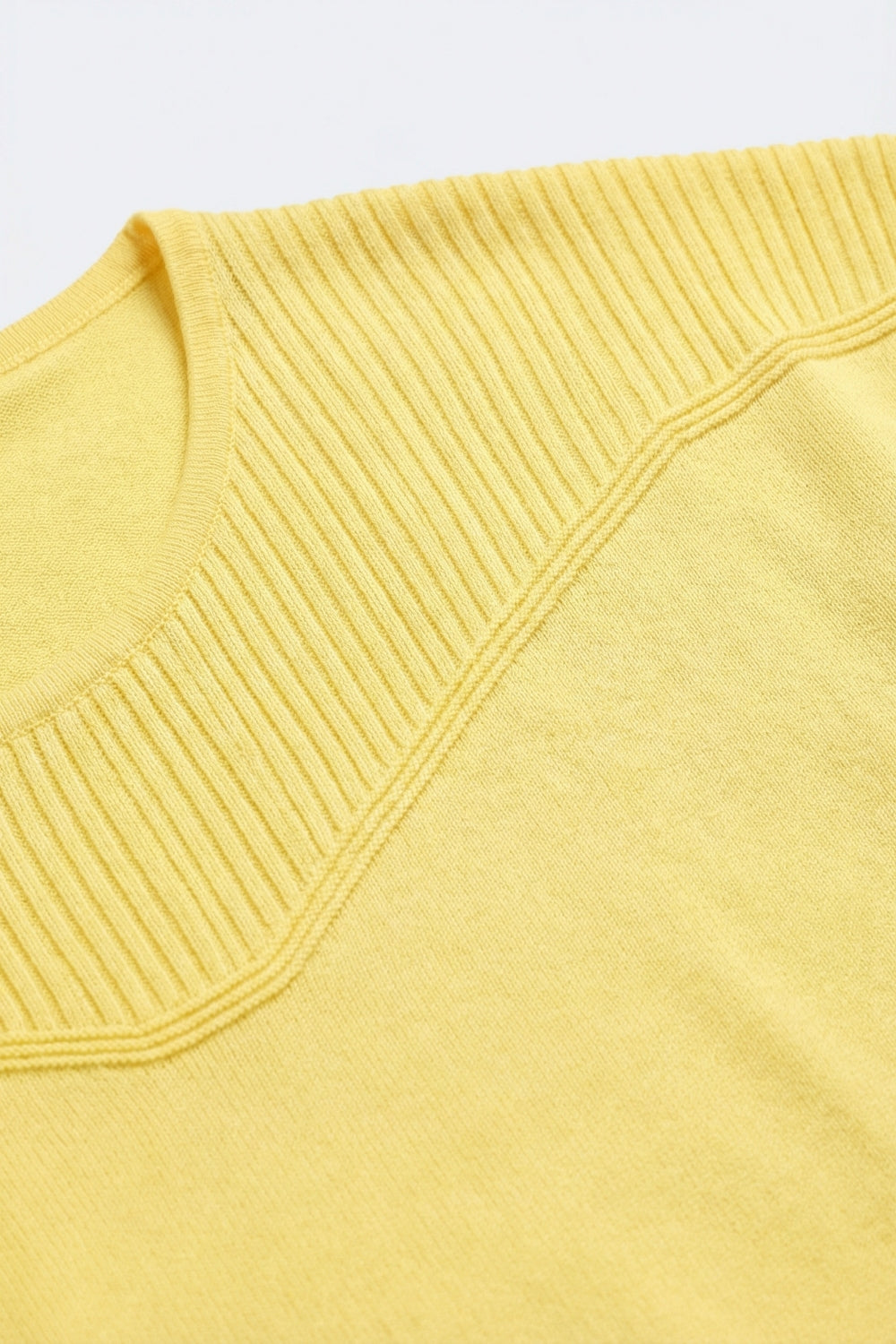 Yellow Short Sleeve Knit sweater with Ribbed Detail