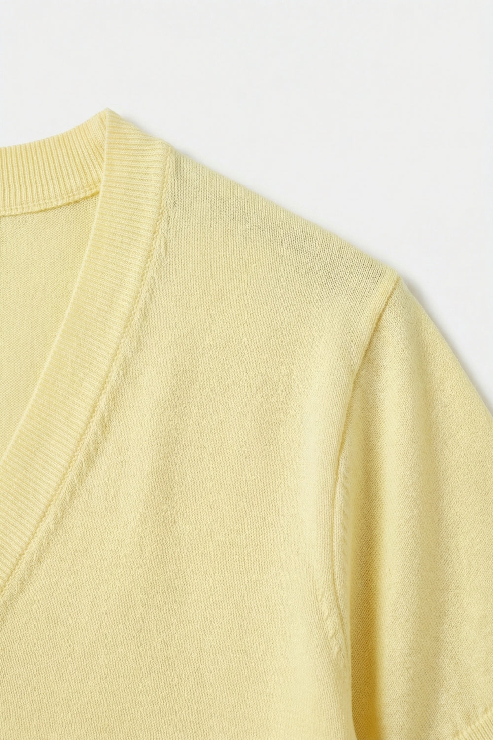 Fine Lightweight Knit Sweater with Wide V-Neck in Yellow