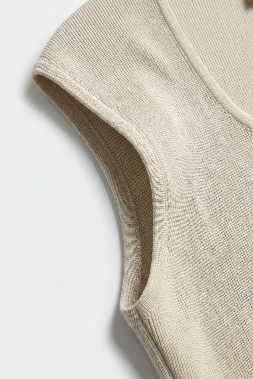 Cream Ribbed Knit Scoop Neck Cap Sleeve Top - Jumpers