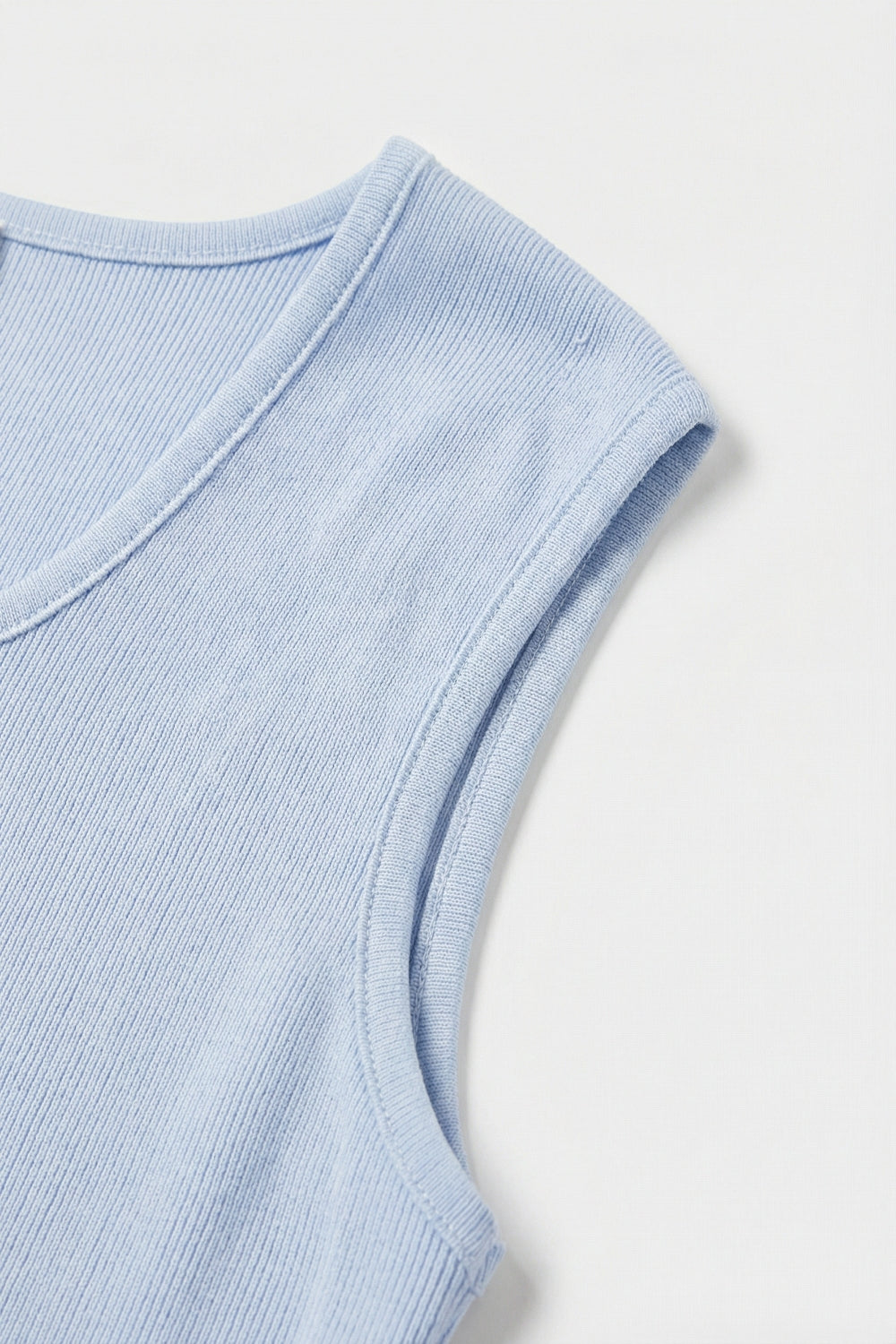 Light Blue Ribbed Knit Scoop sweater in lightweight knit - Jumpers