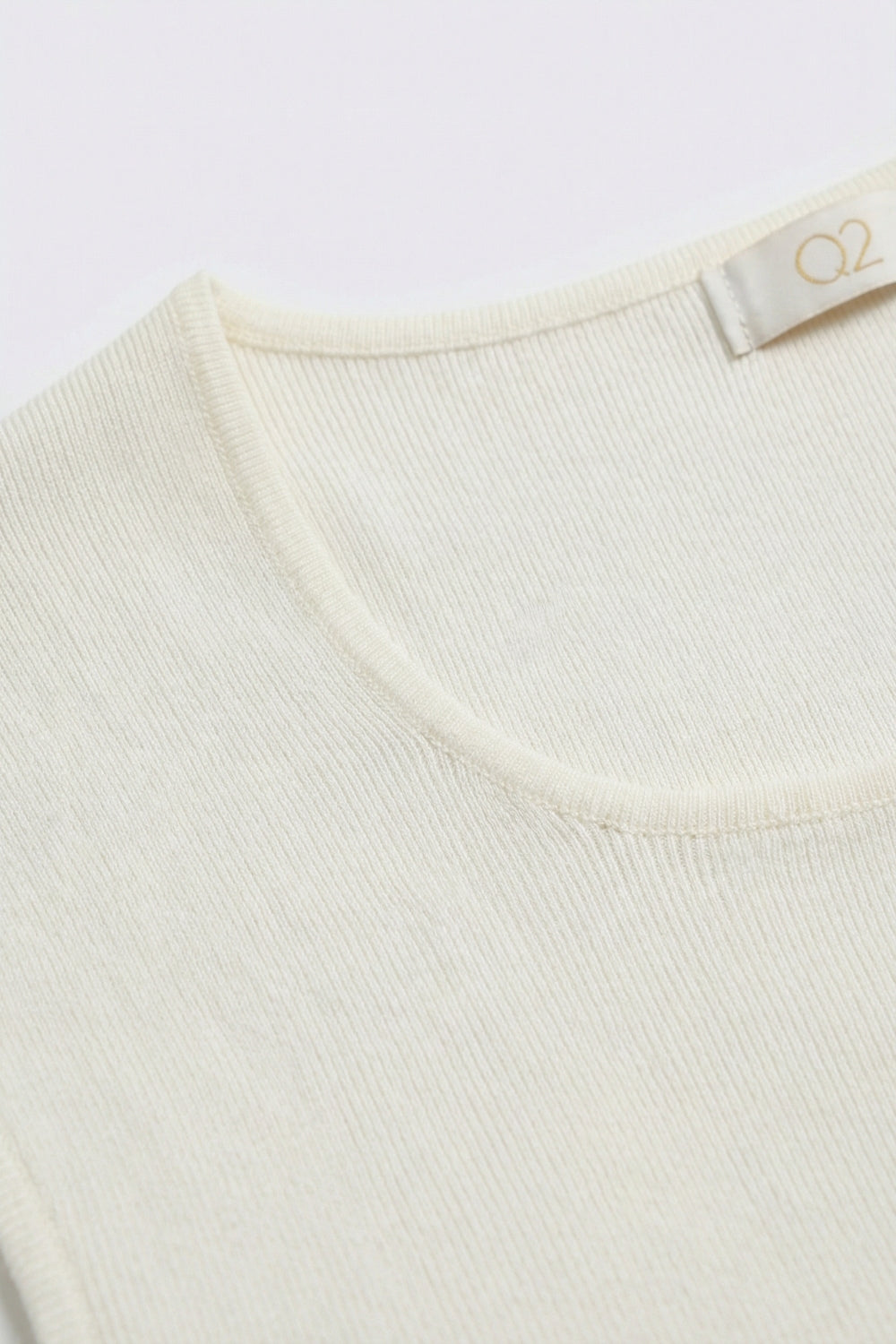 White Ribbed Knit Scoop Neck sweater in lightweight knit