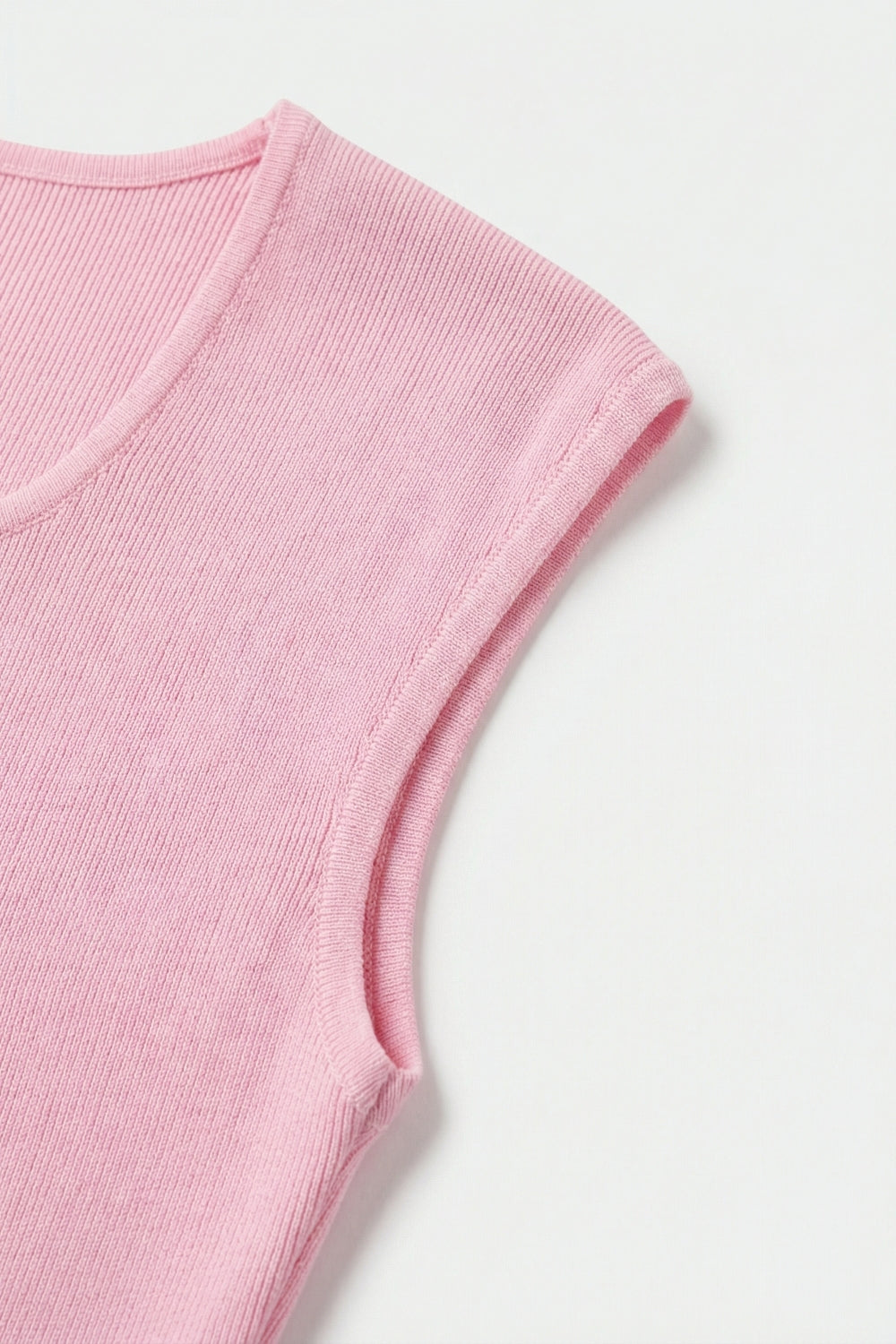 Pink Ribbed Knit Scoop Neck Tank Top - Jumpers