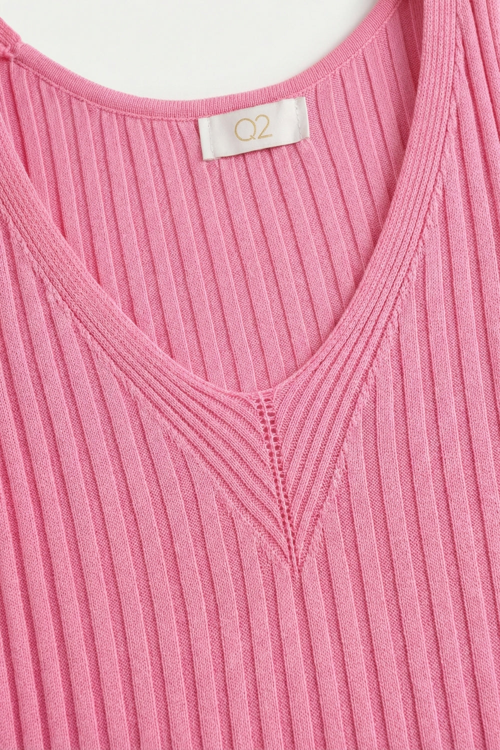 Pink Ribbed Knit V-Neck Tank Top