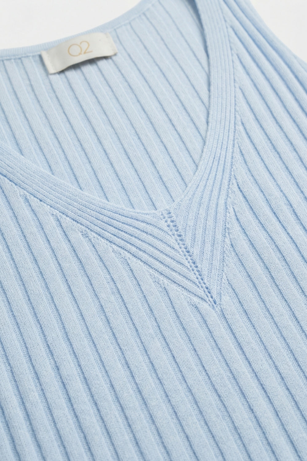 Light Blue Ribbed Knit V-Neck Tank Top