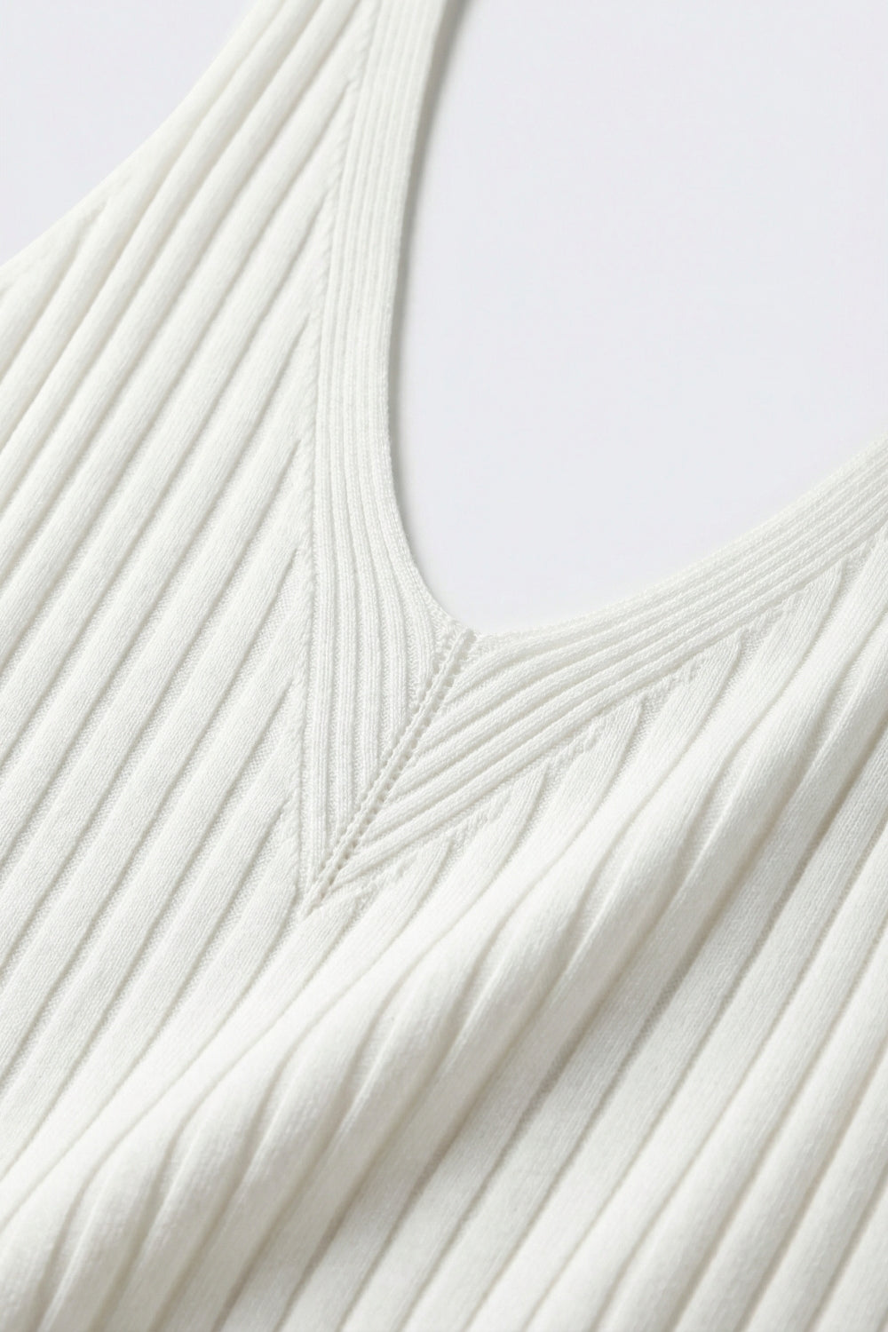 White Ribbed V-Neck Sleeveless Knit Tank Top