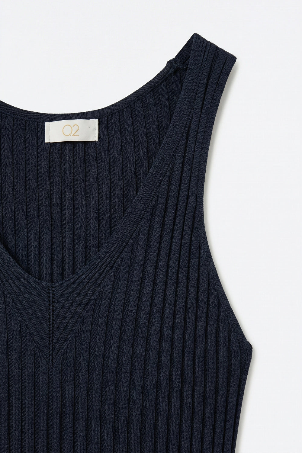 Navy Ribbed Knit V-Neck Tank Top